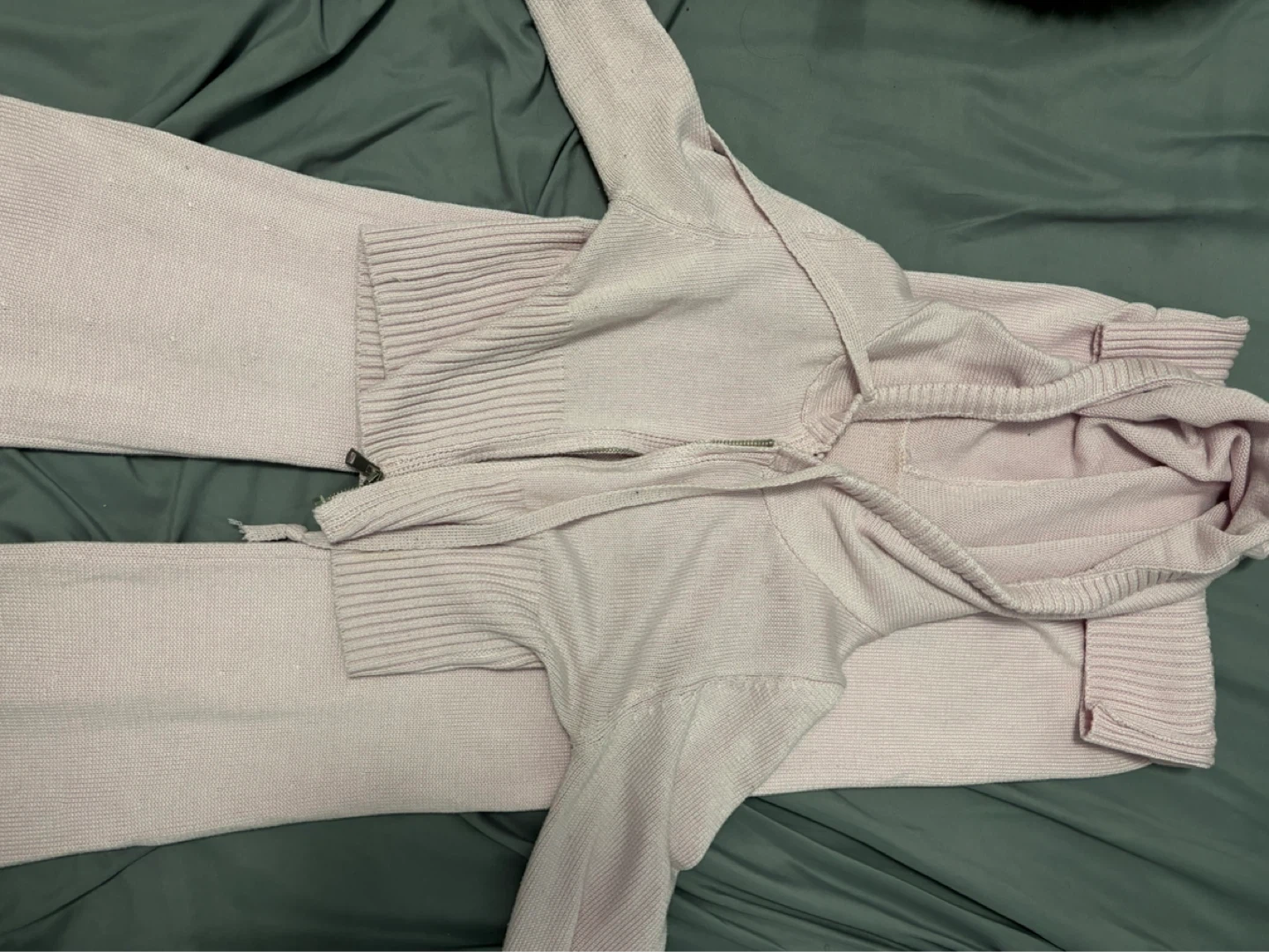Pink Knit Hoodie and Fold-over Pants Set
