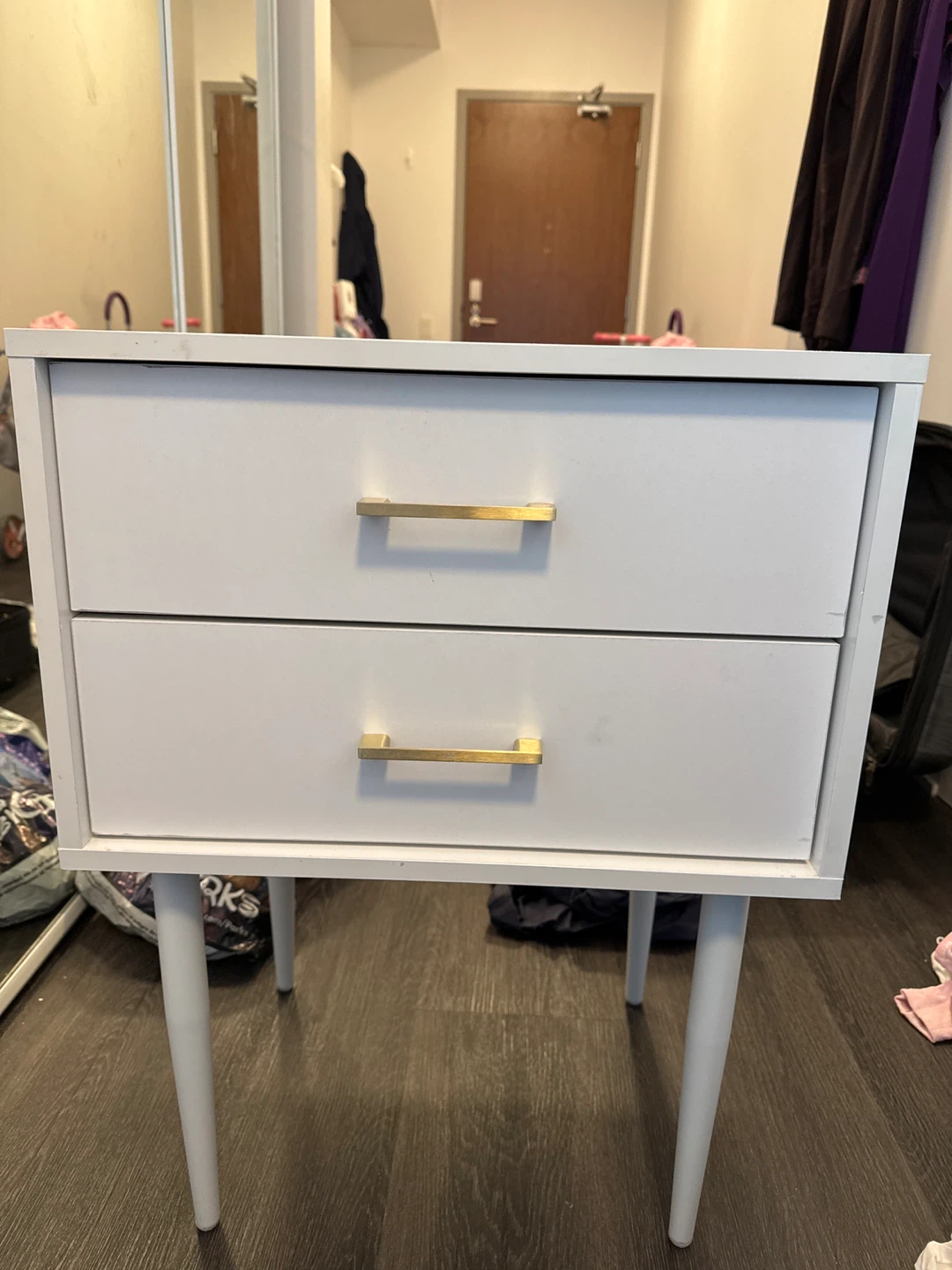 White 2-Drawer Nightstand with Gold Handles