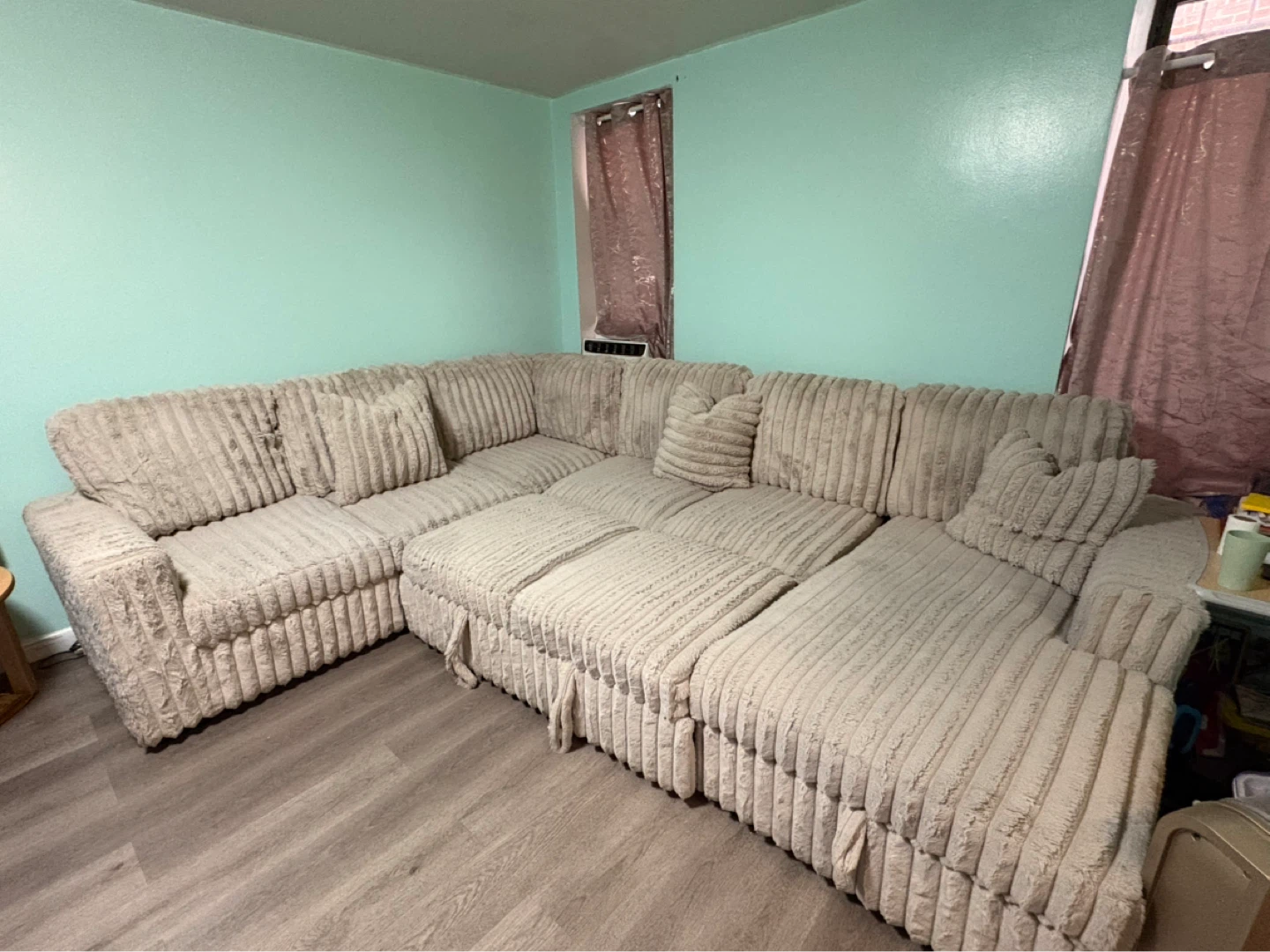 Sectional Sofa Couch - Beige Corduroy - photo 2