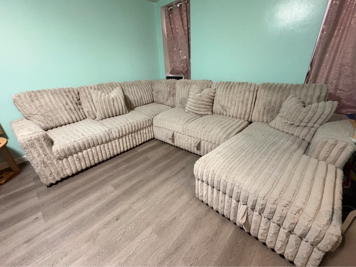 Sectional Sofa Couch - Beige Corduroy