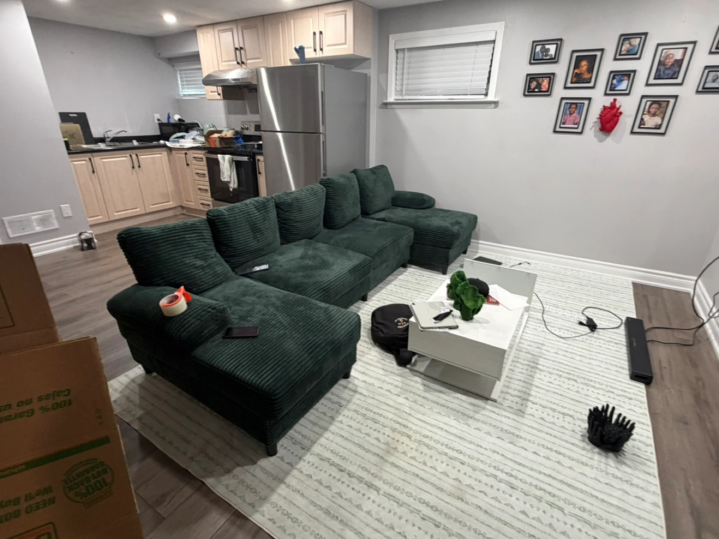 Dark Green Corduroy Sectional Sofa