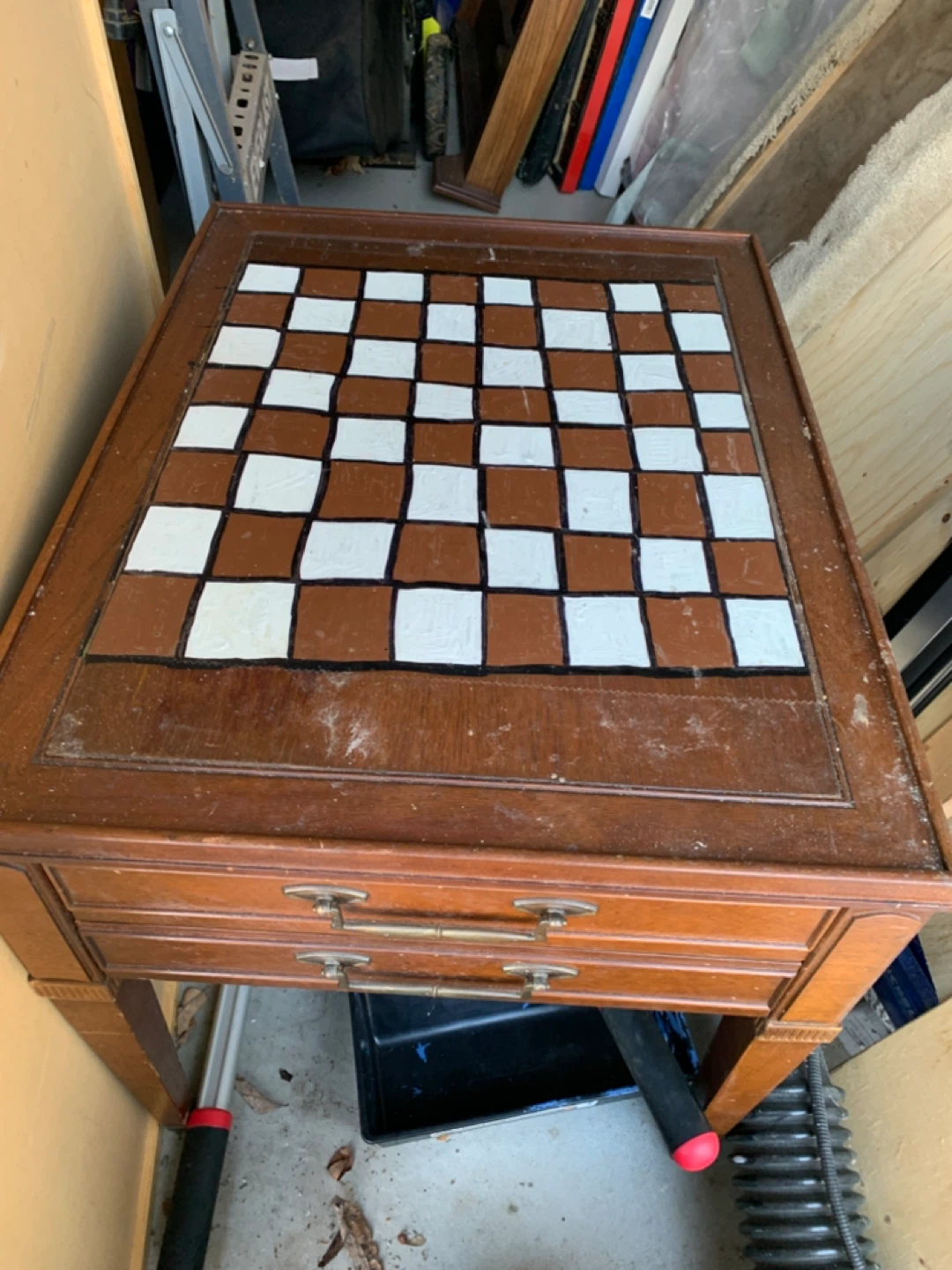 Wooden Side Table with Chessboard Top