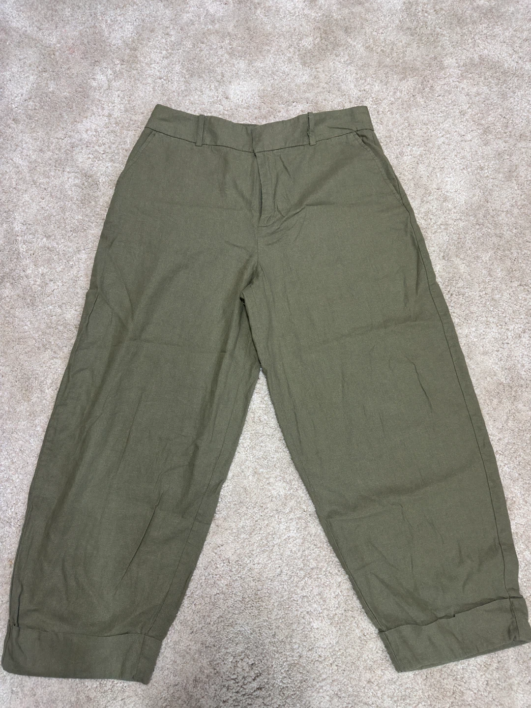 ZARA Green Cropped Wide Leg Pants