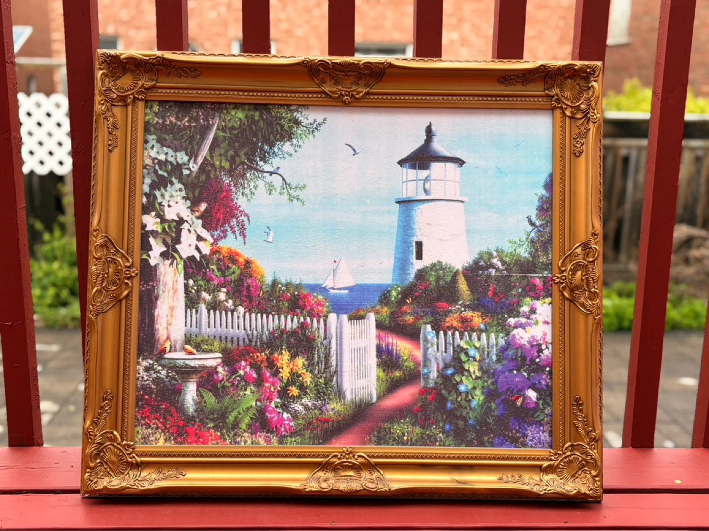 Ornate Gold Framed Lighthouse Landscape Painting ⚽️⚽️