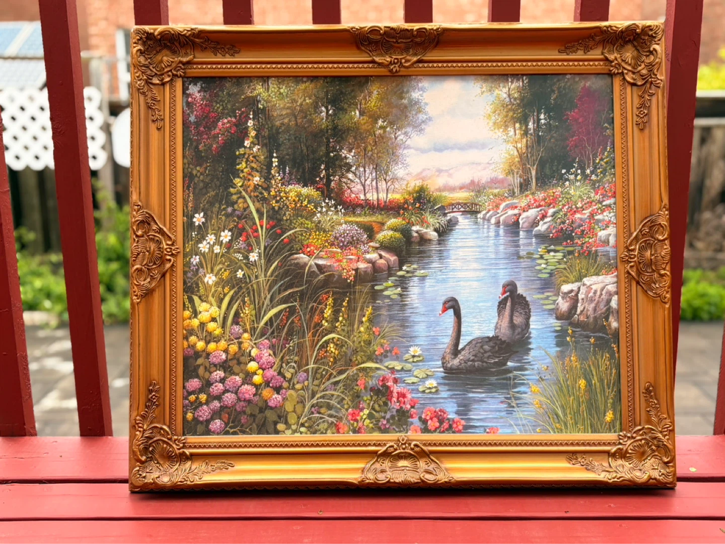 Gold Ornate Picture Frame with Swan Scene Painting ⚽️⚽️