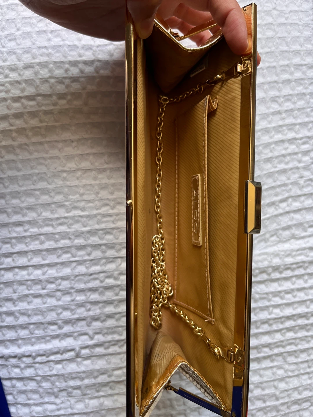 Gold Snake Embossed Clutch with Chain - photo 3
