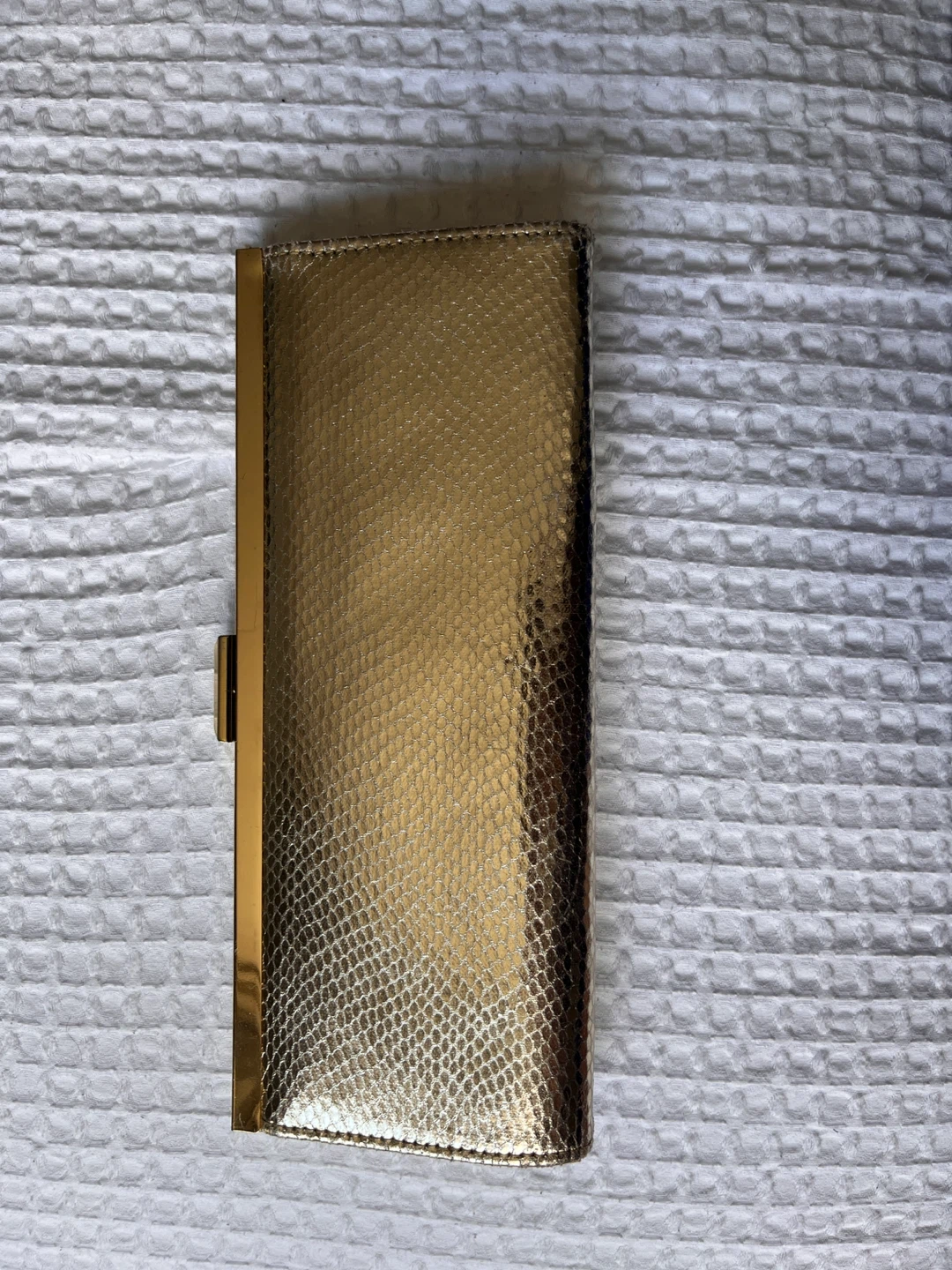 Gold Snake Embossed Clutch with Chain
