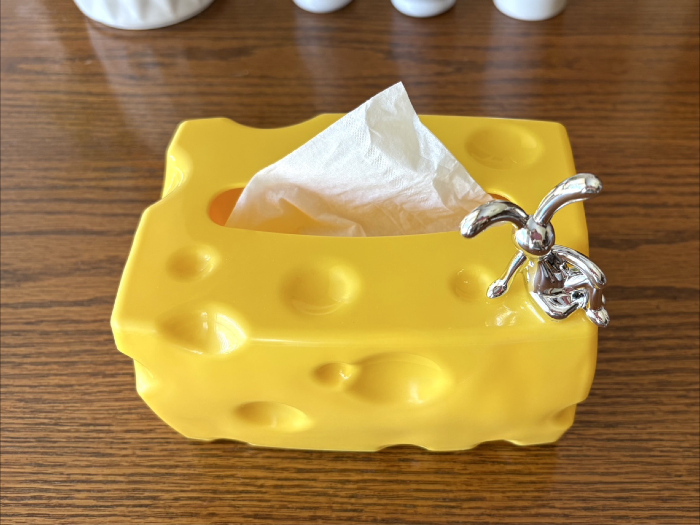 Yellow Cheese Tissue Box Cover with Bunny Figurine - photo 4