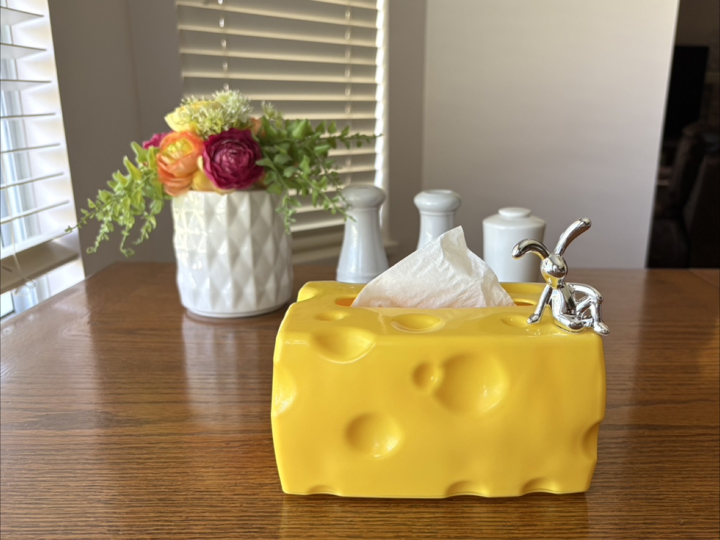 Yellow Cheese Tissue Box Cover with Bunny Figurine - photo 2