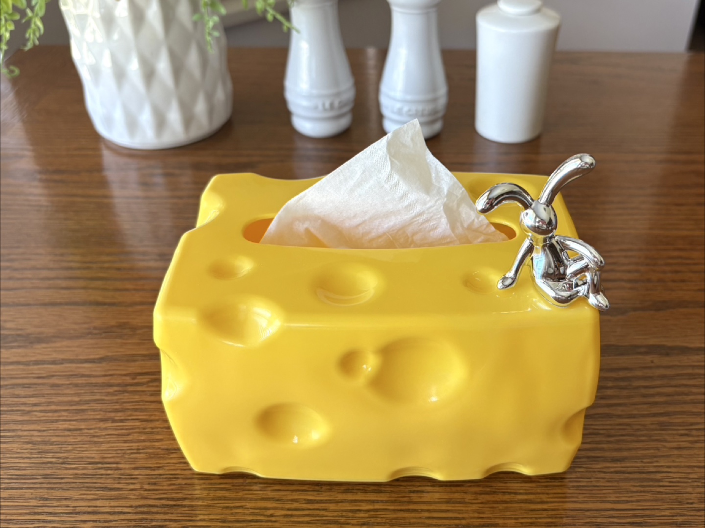Yellow Cheese Tissue Box Cover with Bunny Figurine - photo 3
