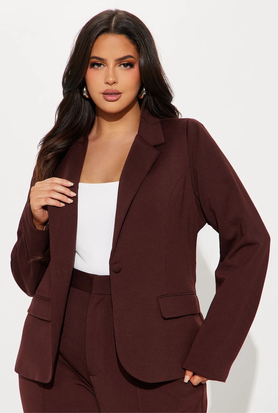 Women's Burgundy Blazer and Pants Set - photo 3