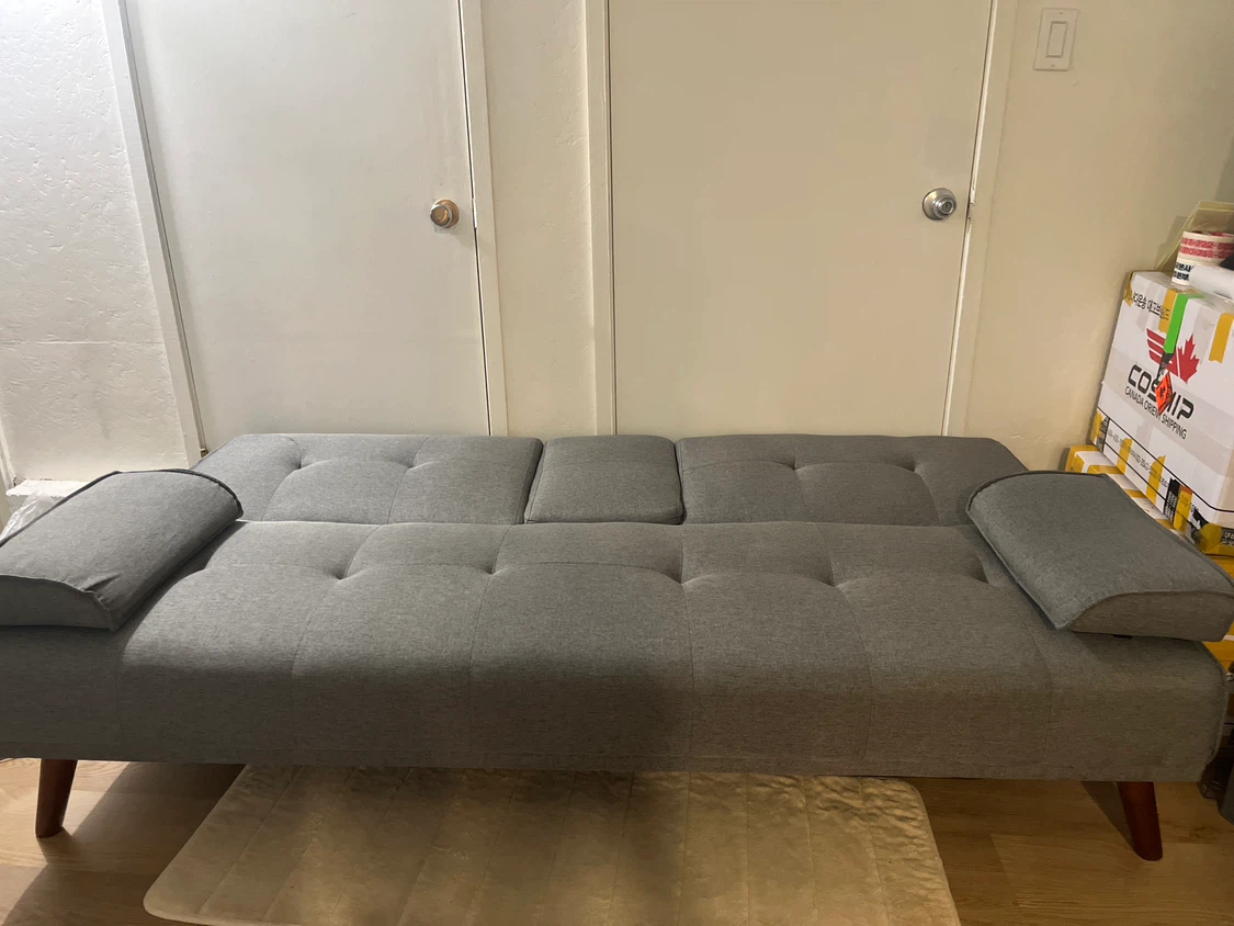 Grey Futon Sofa Bed with Cup Holders - photo 2