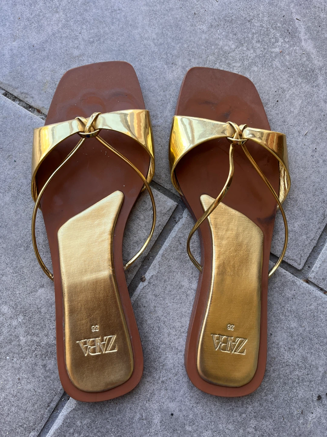 Gold Metallic Flat Sandals by Zara - Size 38