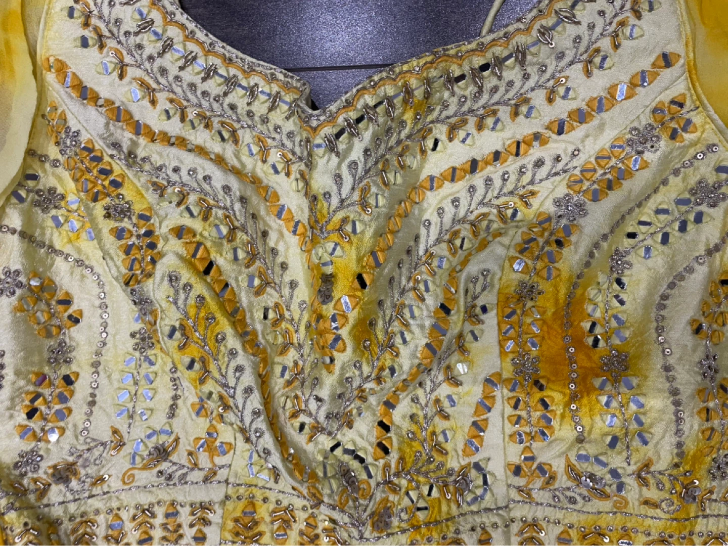 Yellow Embroidered Skirt and Blouse Set with Dupatta - photo 5