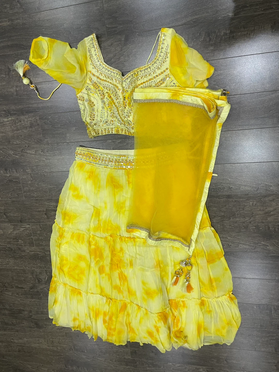 Yellow Embroidered Skirt and Blouse Set with Dupatta