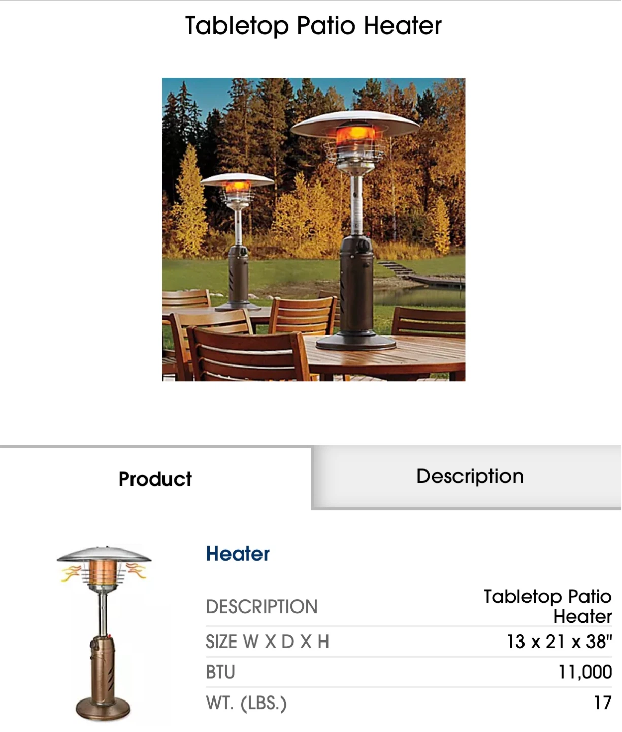 Tabletop patio heater
