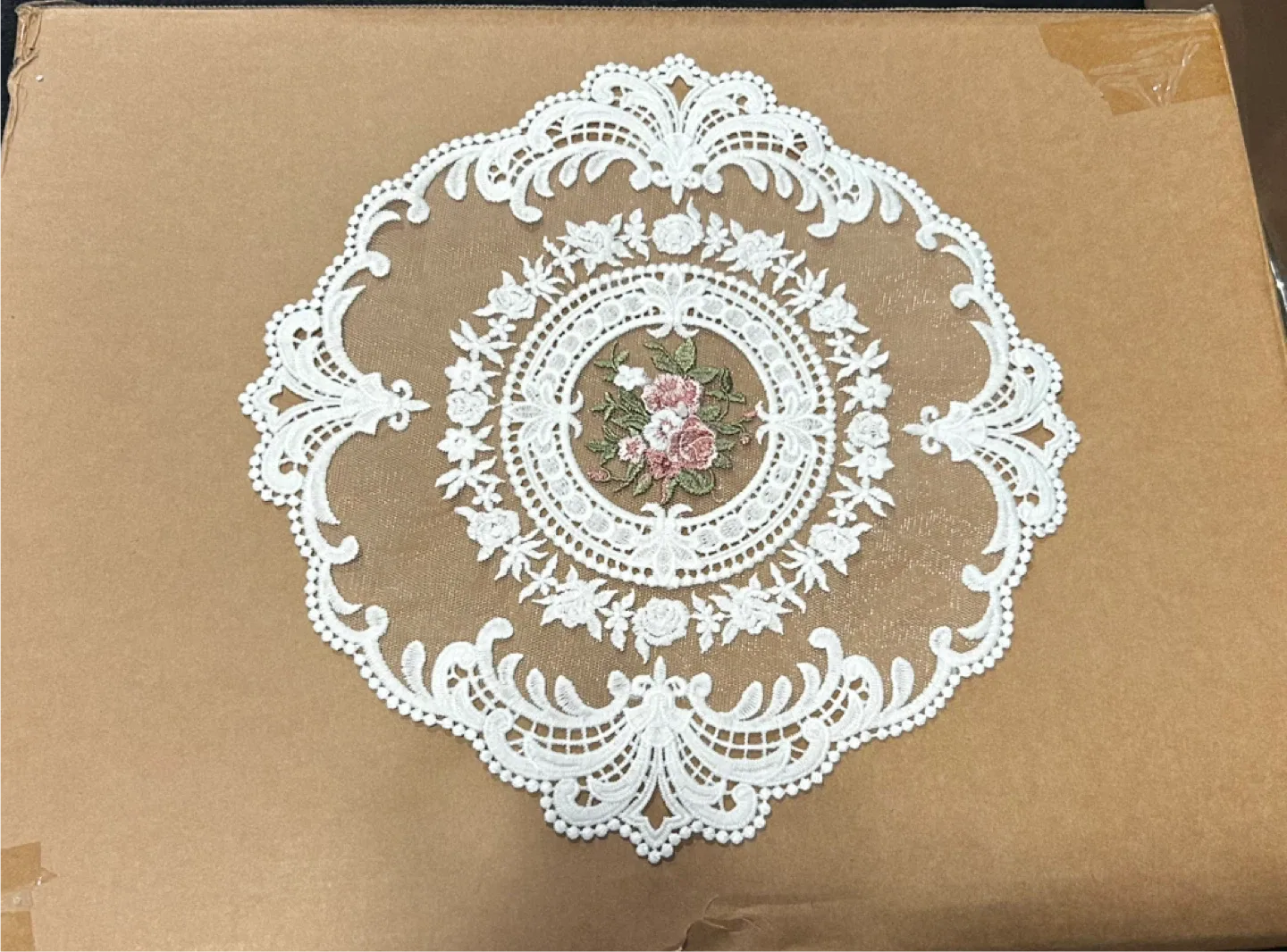 Vintage White Lace Doilies with Floral Embroidery - Set of 2 - photo 2