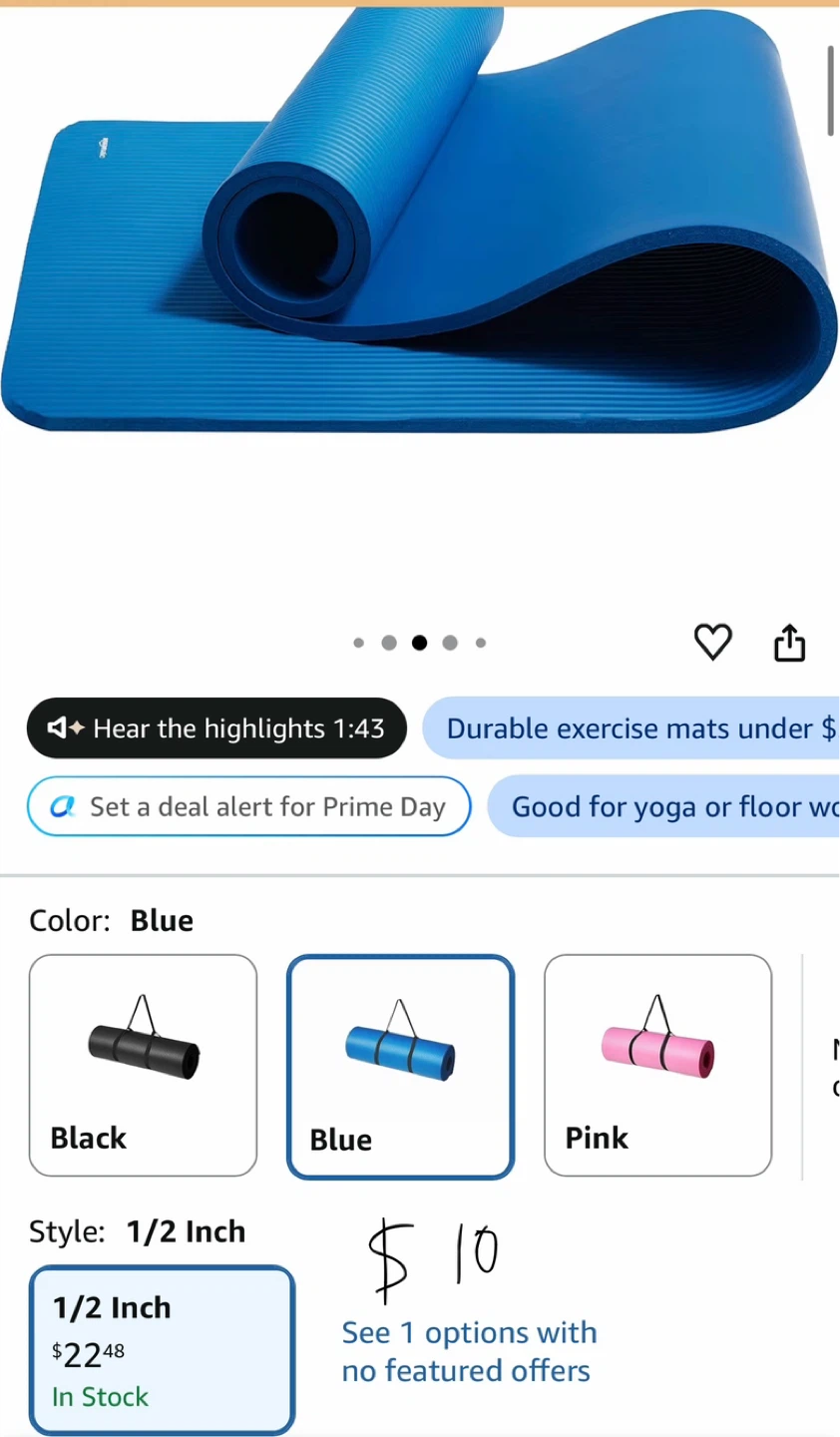 Blue Yoga Exercise Mat - 1/2 Inch Thick