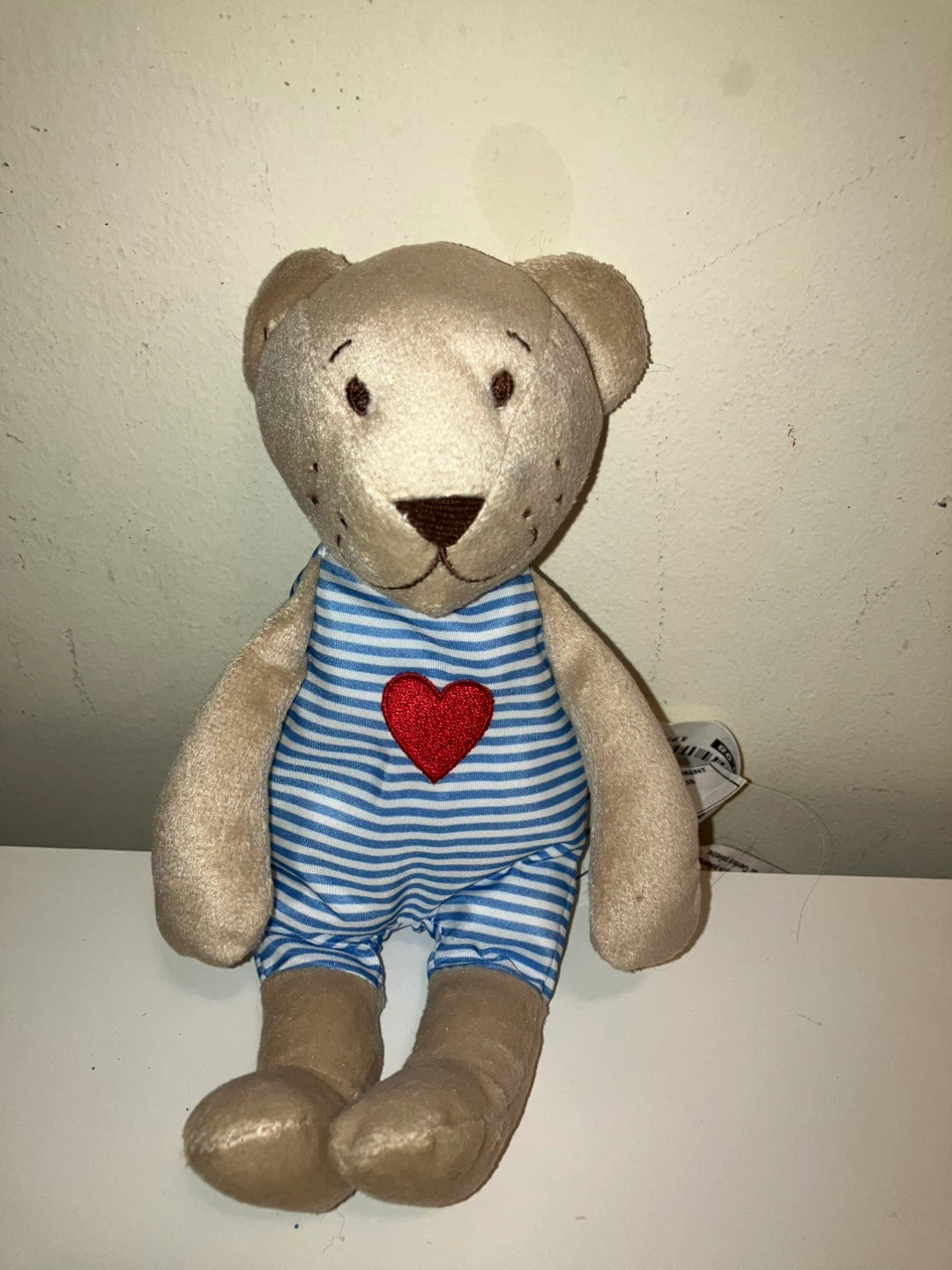 Plush Teddy Bear with Striped Outfit and Red Heart - photo 2