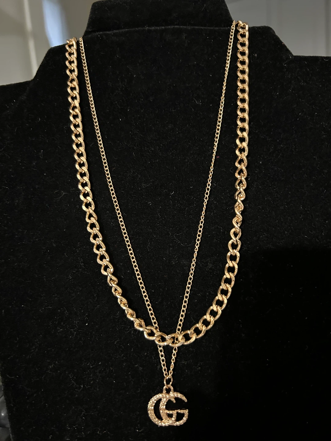 Layered Gold Chain Necklace with "G" Charm - photo 3