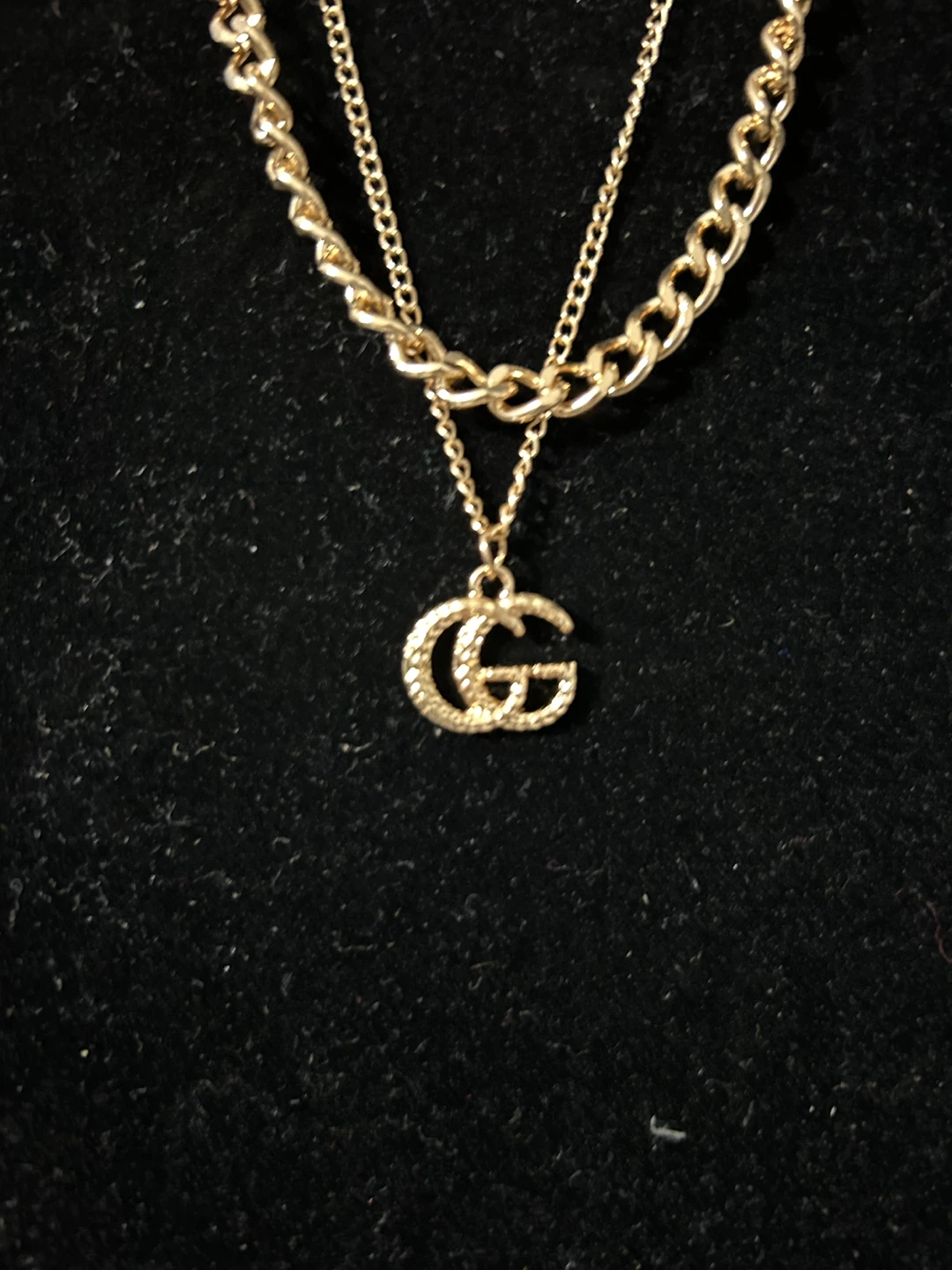 Layered Gold Chain Necklace with "G" Charm - photo 2