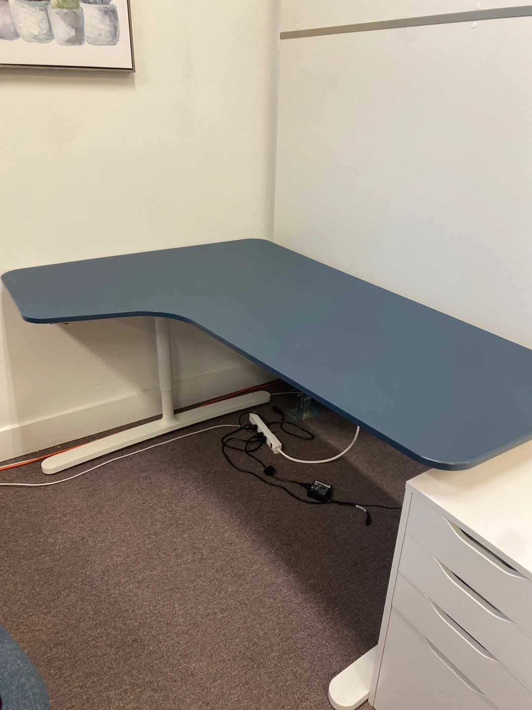 Blue L-Shaped Standing Desk