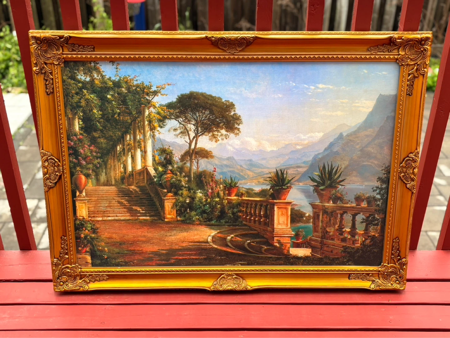 Gold Ornate Framed Painting of European Scene ⚽️⚽️
