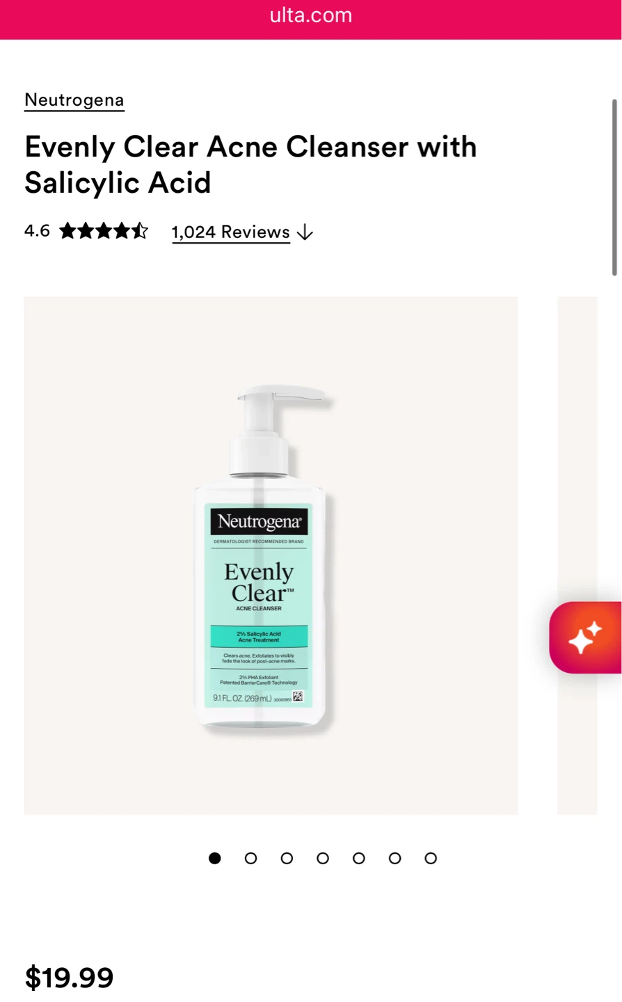 ⚽ Neutrogena Evenly Clear Acne Cleanser 9.1 oz