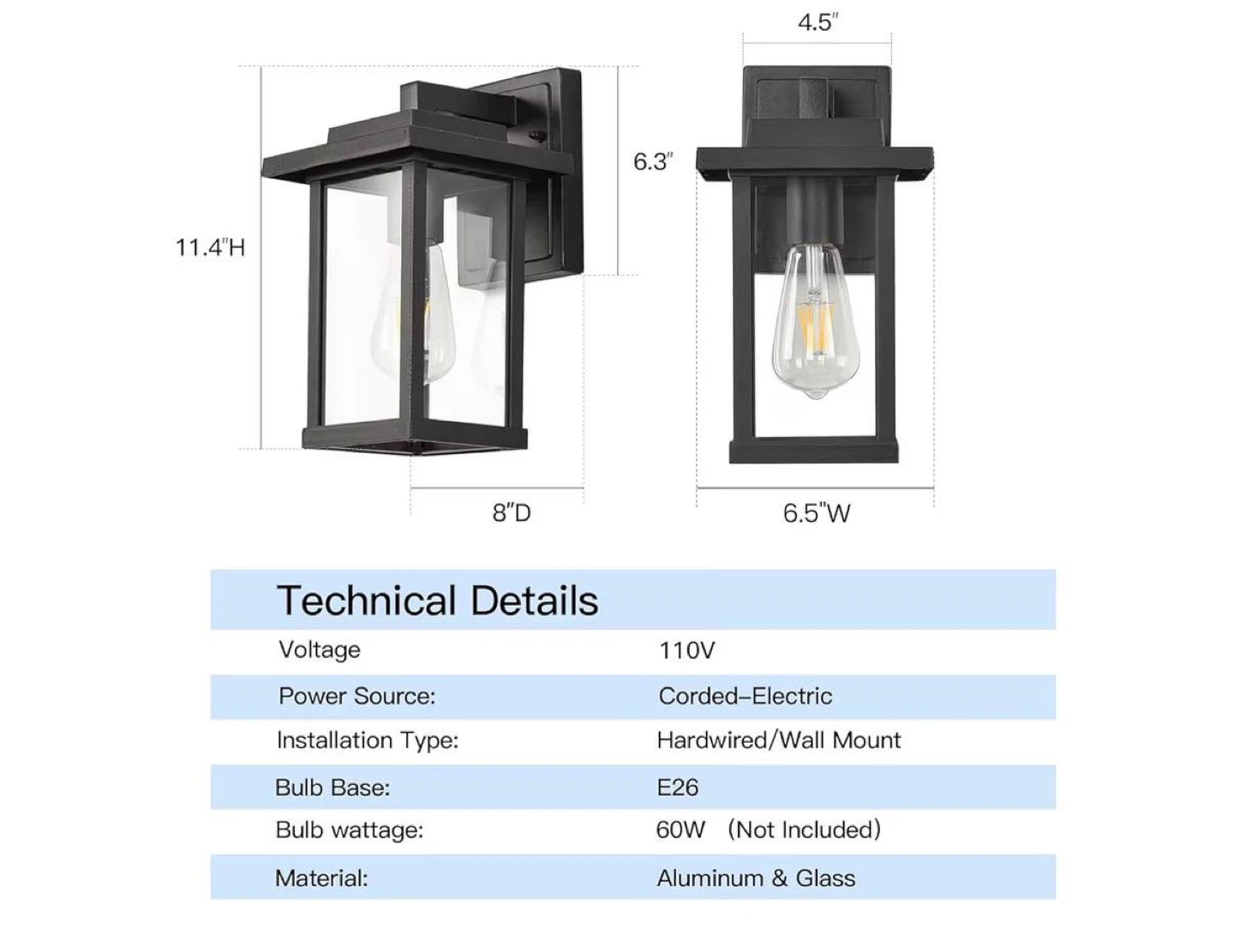 Outdoor Wall Mount Light Fixture - Black, Aluminum & Glass - photo 2