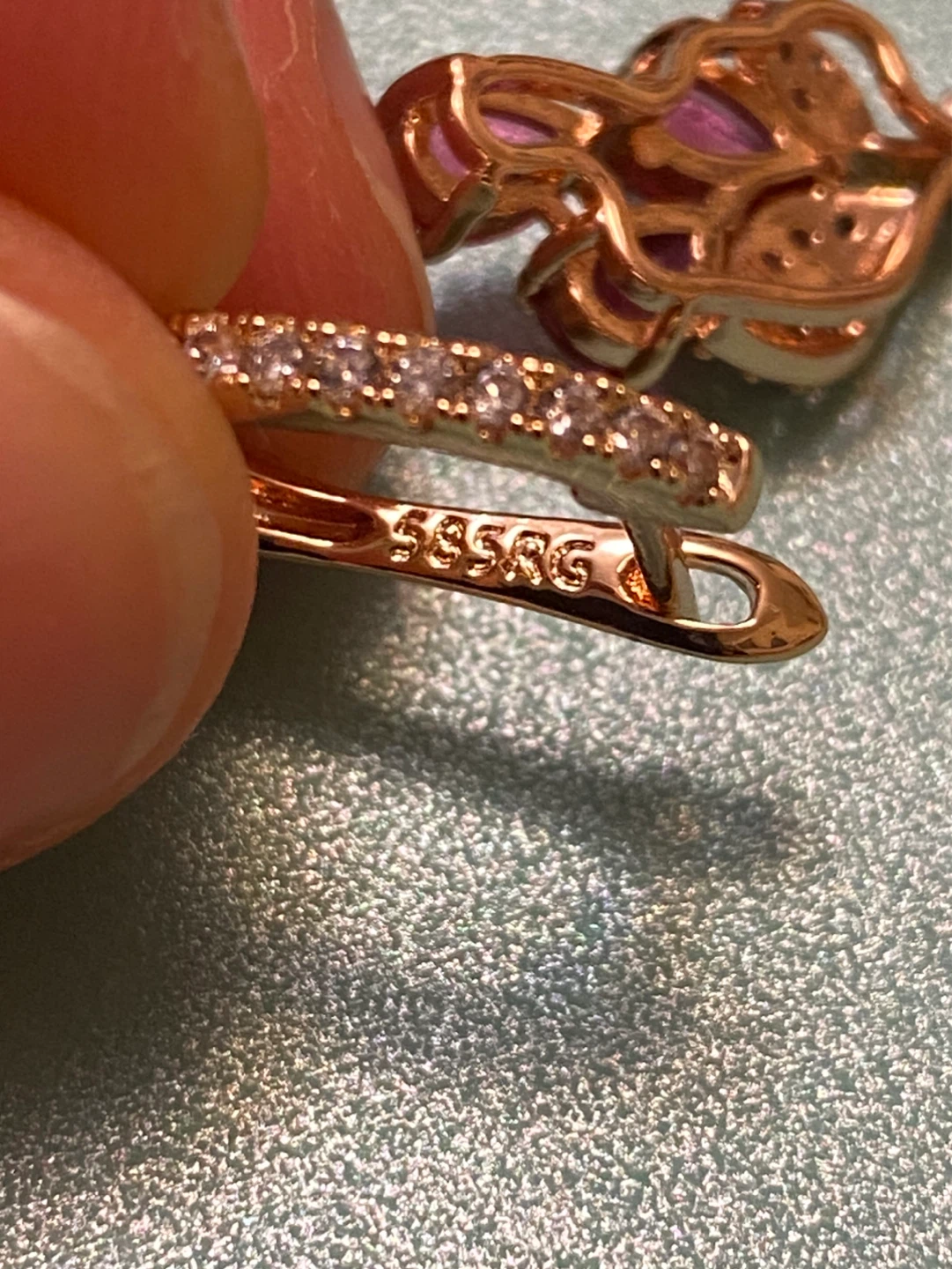 Rose Gold Tone Dangle Earrings with Red Stones - photo 3