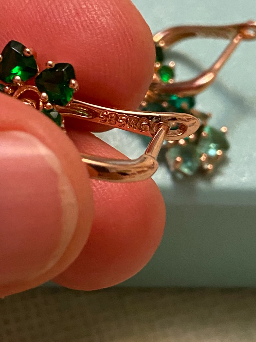 Rose Gold plated Emerald & Diamond Hoop Earrings - photo 3
