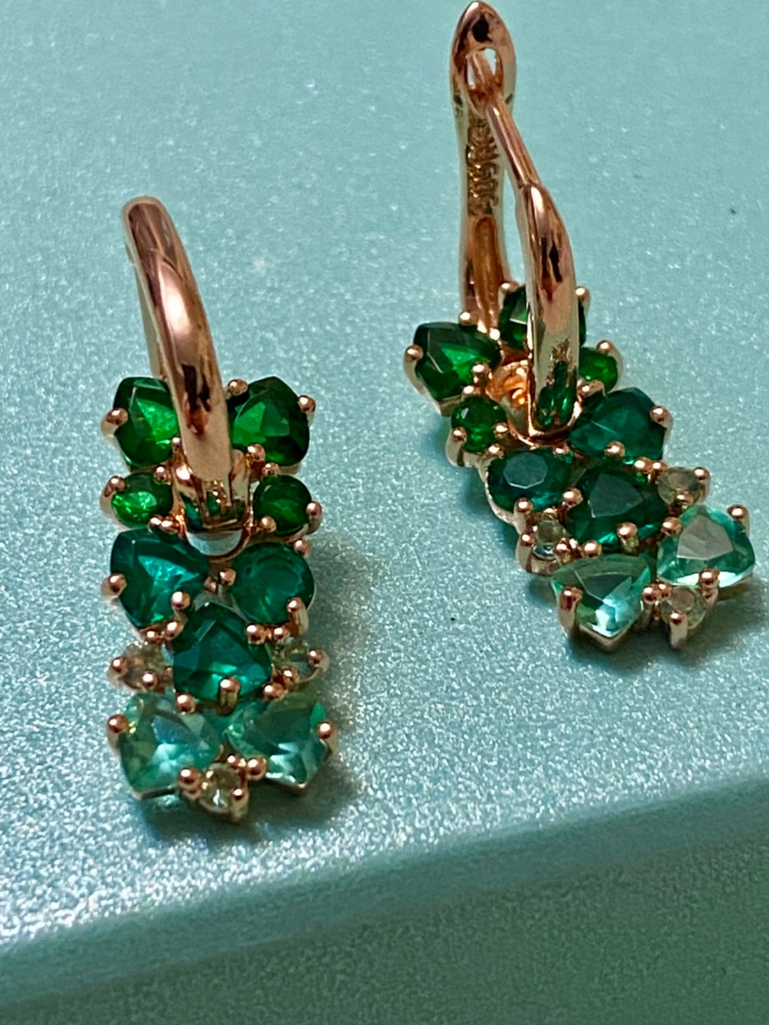 Rose Gold plated Emerald & Diamond Hoop Earrings - photo 2