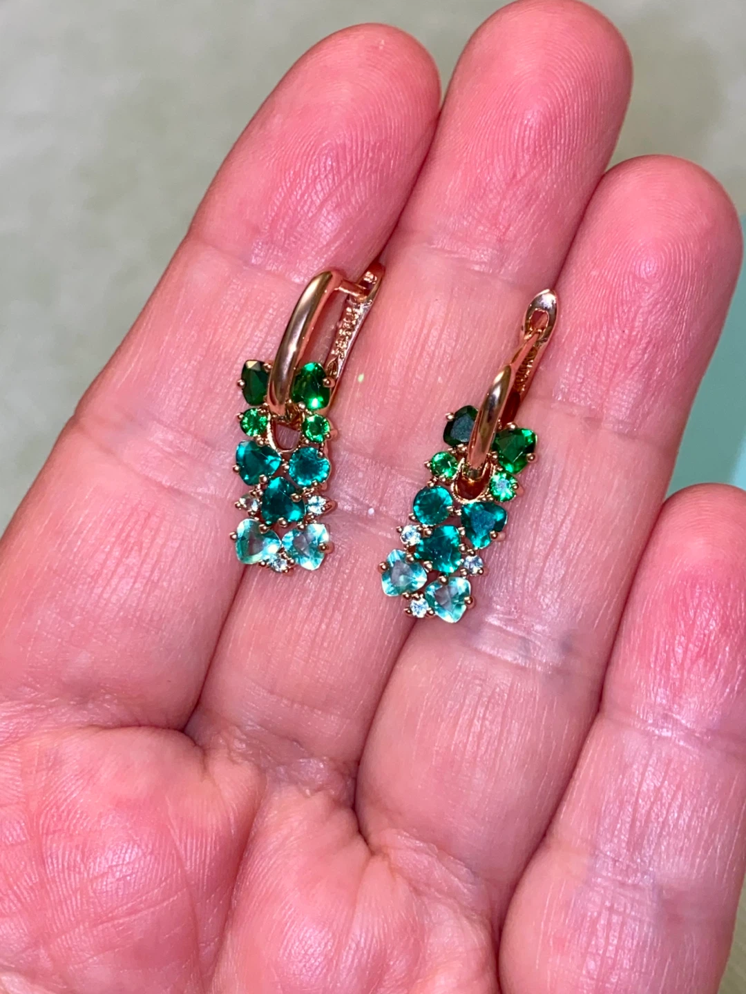 Rose Gold plated Emerald & Diamond Hoop Earrings