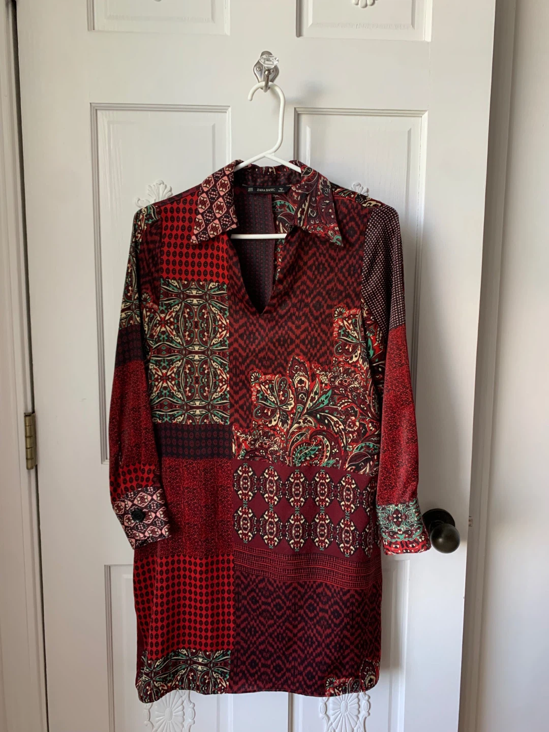 Zara Basic Patchwork Print V-Neck Tunic Dress - photo 3