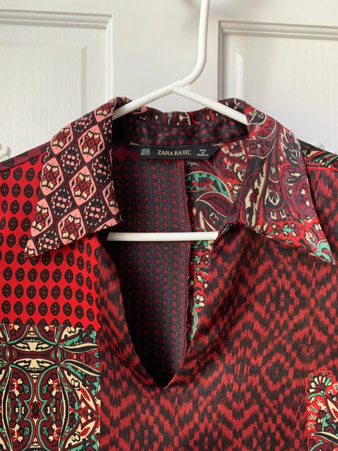 Zara Basic Patchwork Print V-Neck Tunic Dress
