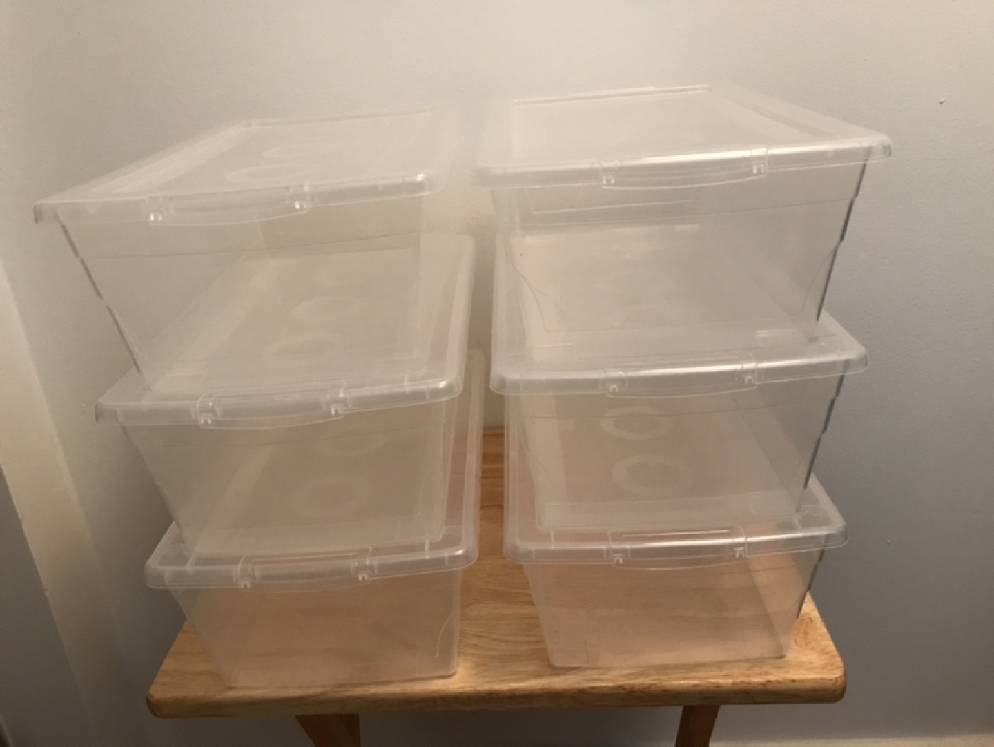 Set of 6 clear plastic shoeboxes