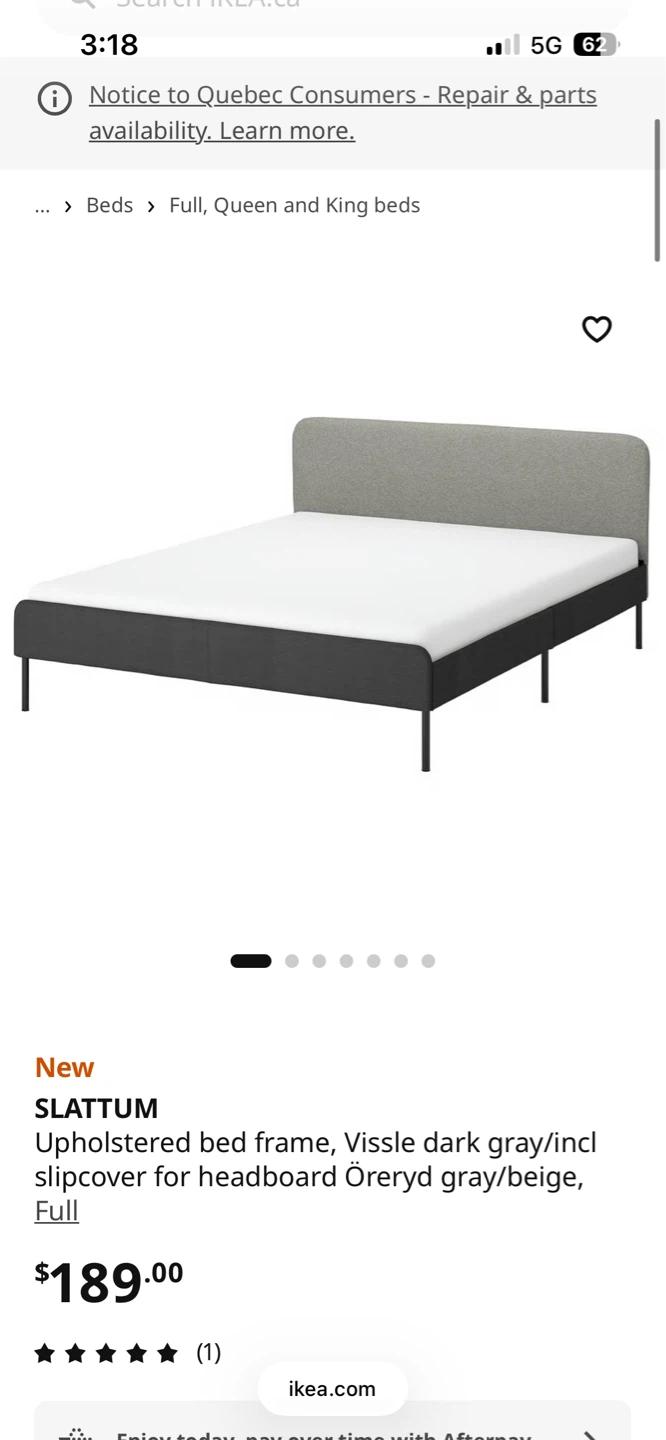 Double size IKEA SLATTUM Upholstered Bed Frame