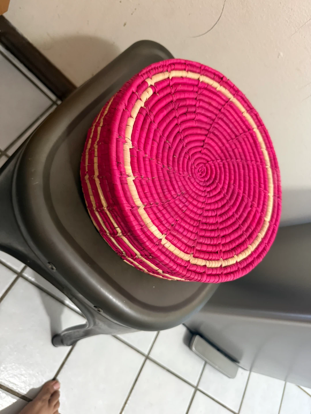 Pink Woven Storage Basket with Lid