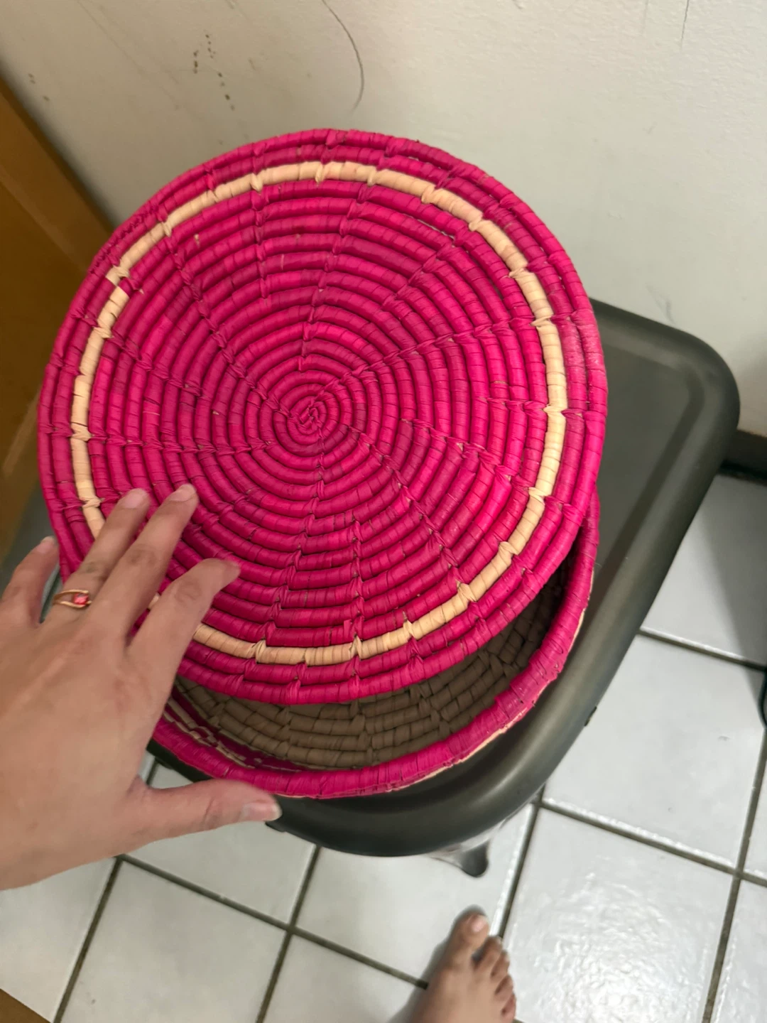 Pink Woven Storage Basket with Lid - photo 2