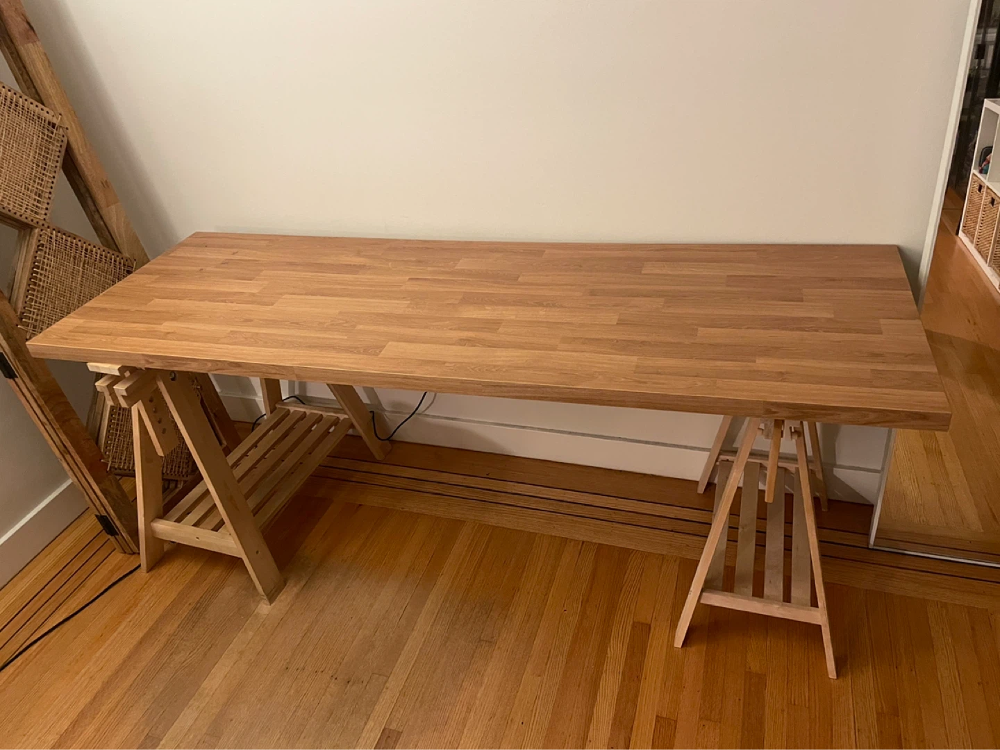 IKEA Wooden Desk with Sawhorse Legs
