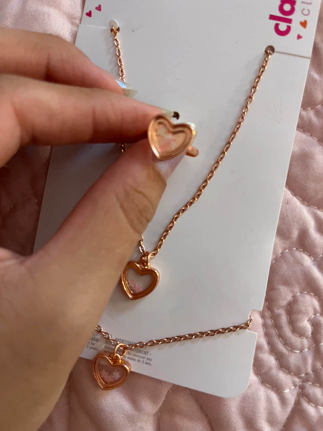 Claire's Club Heart Necklace and Ring Set