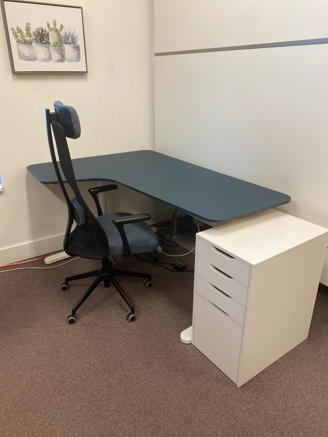 Corner Desk with Filing Cabinet and chair