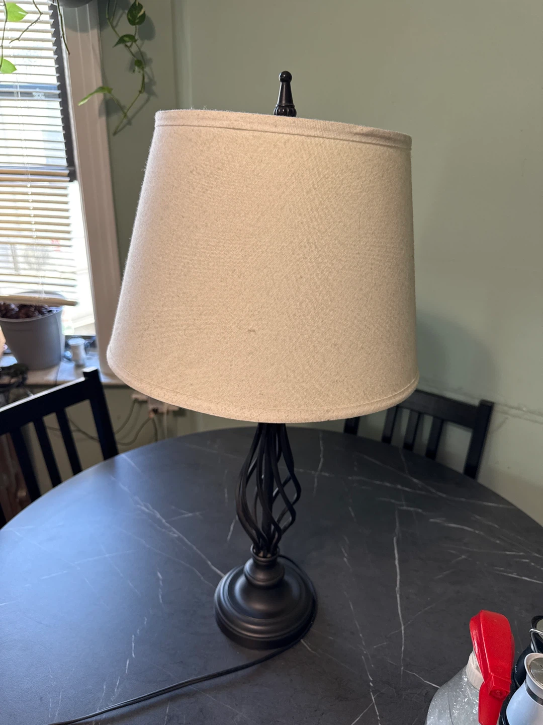 Twisted Base Table Lamp with Tan Shade