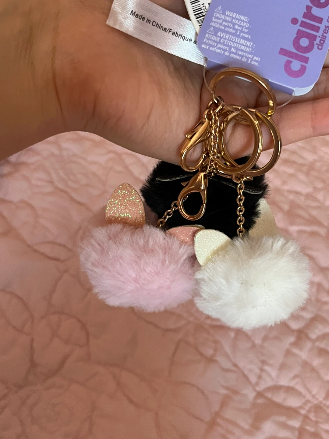 Claire's Pom Pom Keychain with Cat Ears