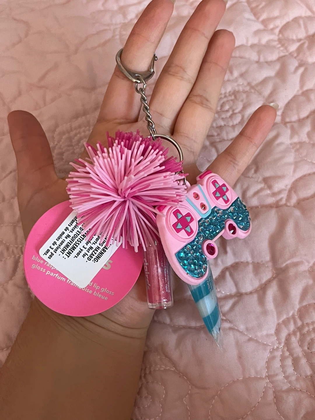 Claire's Lip Gloss Keychain with Game Controller Charm