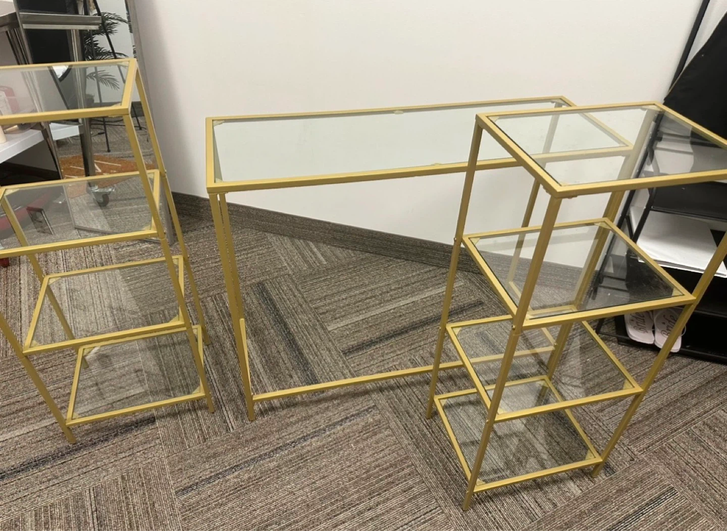 Gold Metal Frame Glass Shelf Unit and Console Table - photo 5