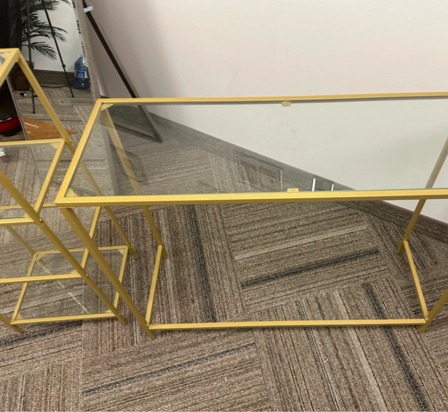 Gold Metal Frame Glass Shelf Unit and Console Table - photo 2