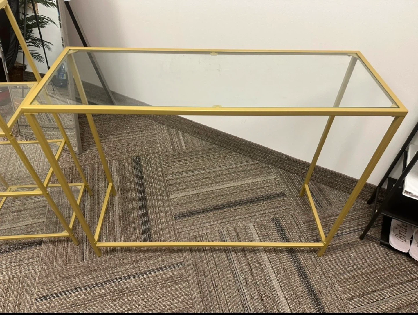 Gold Metal Frame Glass Shelf Unit and Console Table
