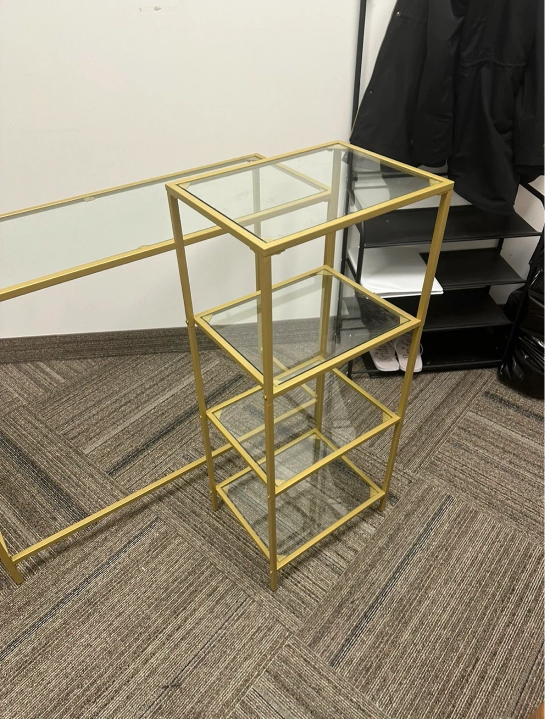 Gold Metal Frame Glass Shelf Unit and Console Table - photo 4