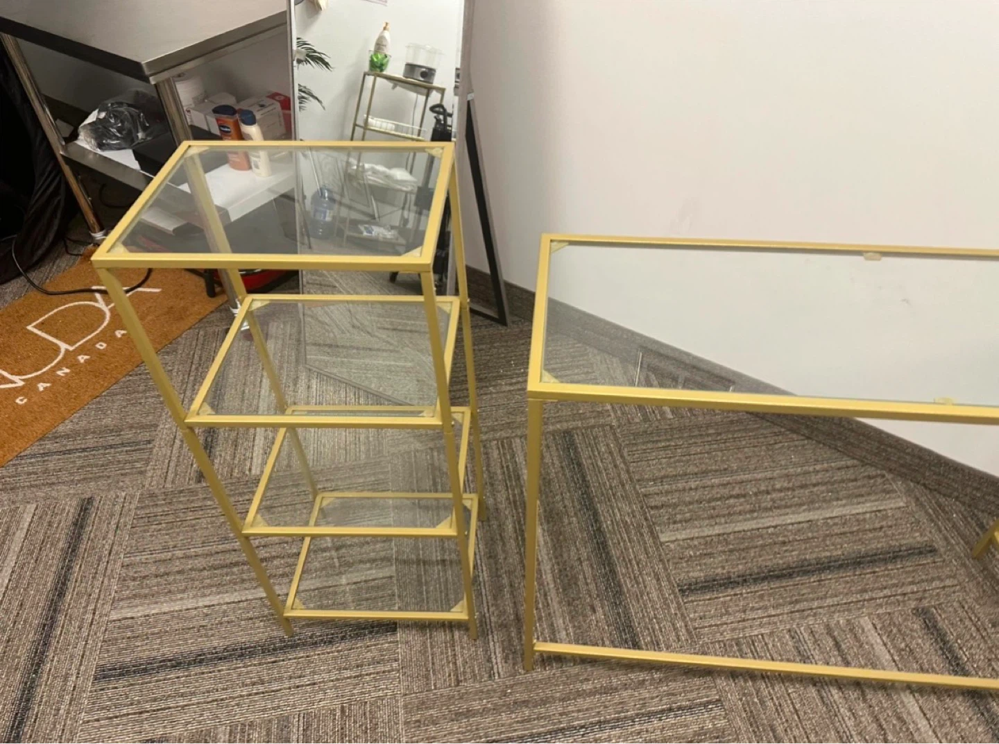 Gold Metal Frame Glass Shelf Unit and Console Table - photo 3